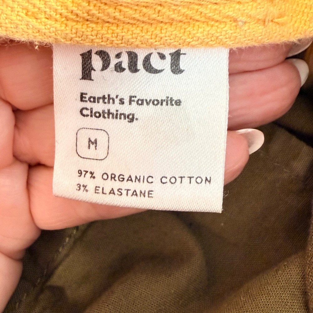 Pact Organic Cotton Jogger Pants Medium Olive Green Elastic Drawstring Chino - Picture 3 of 16